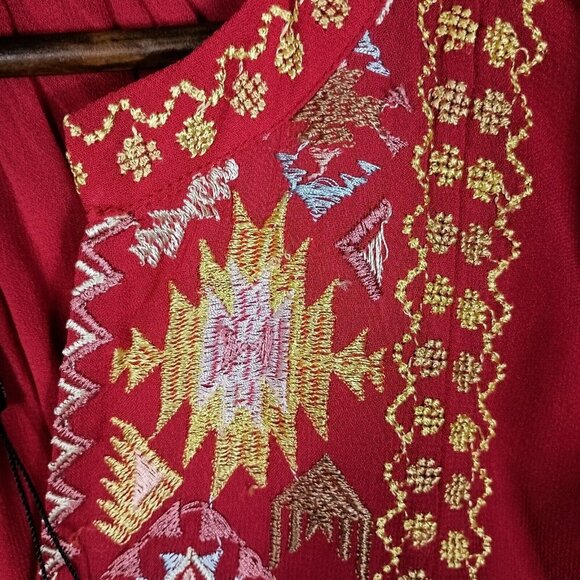 Tolani Lauren Tunic Women 3XL Red Aztec Embroidered Long Sleeve Blouse  Boho NWT - Picture 5 of 16